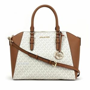 Ciara Lrg MK Vanilla/Acorn PVC Satchel Crossbody